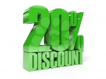 20 percent discount. Green shiny text. Concept 3D illustration.