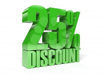25 percent discount. Green shiny text. Concept 3D illustration.