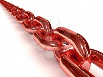 Red chain over white background. 3D Concept illustration.