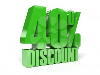 40 percent discount. Green shiny text. Concept 3D illustration.
