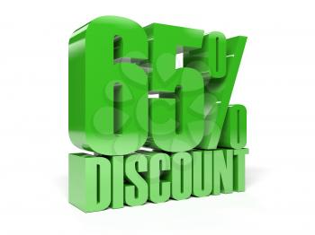65 percent discount. Green shiny text. Concept 3D illustration.
