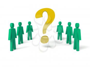 Group of man with a question mark. Concept 3D illustration.