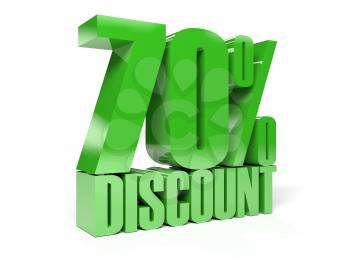 70 percent discount. Green shiny text. Concept 3D illustration.