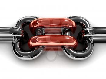 Double red chain link. Concept 3D illustration.
