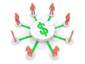 Money connect people.  Finance source. Concept 3D illustration.