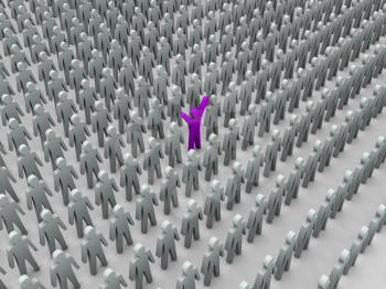 Unique person in crowd. Concept 3D illustration