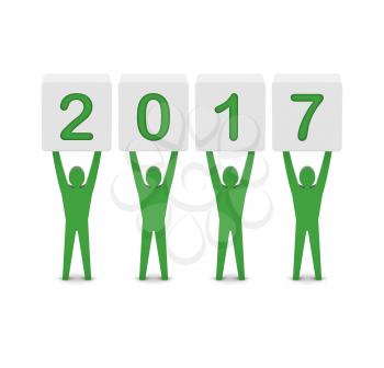 Men holding the 2017 year. Concept 3D illustration.