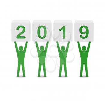 Men holding the 2019 year. Concept 3D illustration.