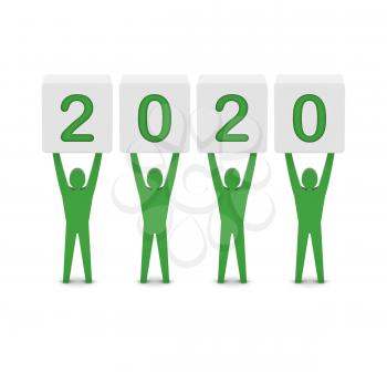 Men holding the 2020 year. Concept 3D illustration.