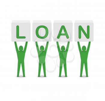 Men holding the word loan. Concept 3D illustration.