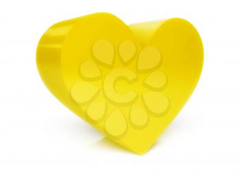 Big golden heart over white background. Concept 3D illustration.