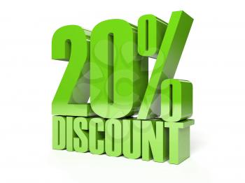 20 percent discount. Green shiny text. Concept 3D illustration.
