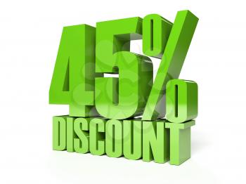 45 percent discount. Green shiny text. Concept 3D illustration.