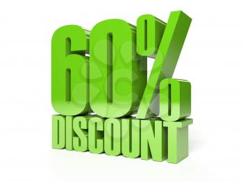 60 percent discount. Green shiny text. Concept 3D illustration.
