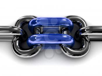 Double blue chain link. Concept 3D illustration.