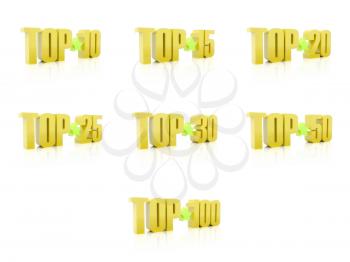 Set of Tops. Golden on white background. 3D illustration.