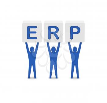 Men holding the word ERP. Enterprise Resource Planning. Concept 3D illustration.