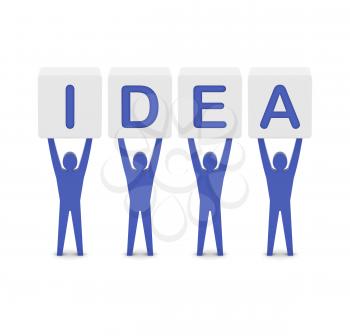 Men holding the word idea. Concept 3D illustration.