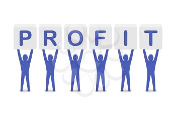 Men holding the word profit. Concept 3D illustration.