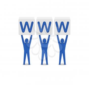 Men holding the word WWW. Concept 3D illustration.