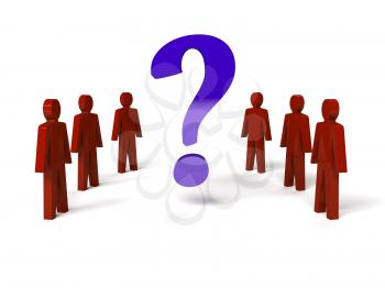 Group of man with a question mark. Concept 3D illustration.