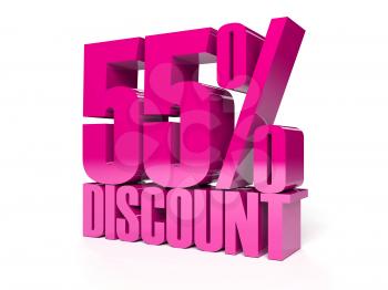 55 percent discount. Pink shiny text. Concept 3D illustration.