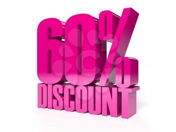 60 percent discount. Pink shiny text. Concept 3D illustration.