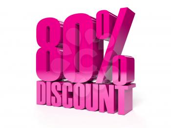 80 percent discount. Pink shiny text. Concept 3D illustration.