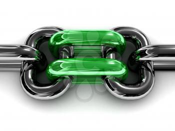 Double green chain link. Concept 3D illustration.