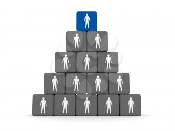Concept of hierarchy. Leader at the top. 3D illustration