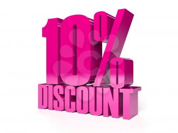 10 percent discount. Pink shiny text. Concept 3D illustration.