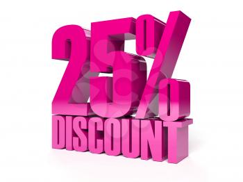 25 percent discount. Pink shiny text. Concept 3D illustration.