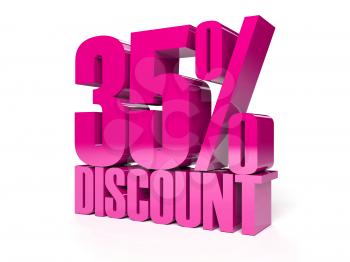 35 percent discount. Pink shiny text. Concept 3D illustration.
