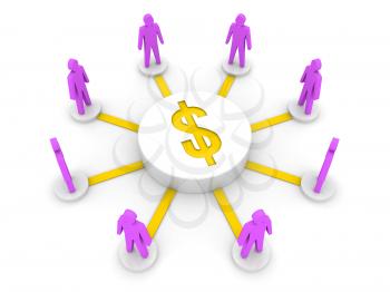 Money connect people.  Finance source. Concept 3D illustration.