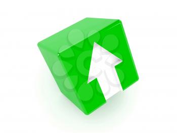3D green cube with an arrow pointing up. Concept illustration