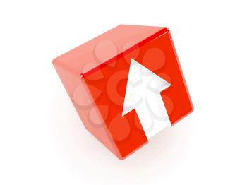 3D red cube with an arrow pointing up. Concept illustration