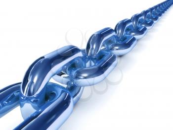 Blue chain over white background. 3D Concept illustration.