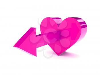 Big pink heart with arrow pointing forward. Concept 3D illustration.