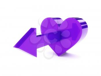 Big violet heart with arrow pointing forward. Concept 3D illustration.