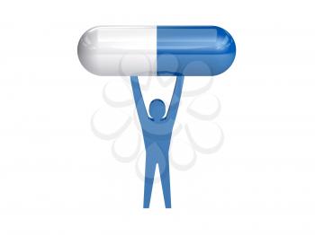 Man holding medical pill. Concept 3D illustration.