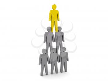 Human pyramid. Team hierarchy. Company boss. Concept 3D illustration