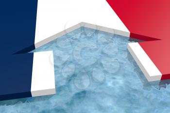 home icon in the water textured by France flag. 3D rendering
