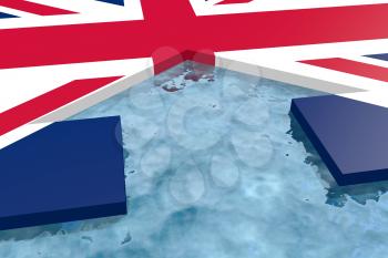 home icon in the water textured by Britainflag. 3D rendering