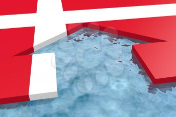 home icon in the water textured by Denmark flag. 3D rendering