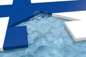 home icon in the water textured by Finland flag. 3D rendering