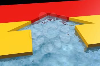 home icon in the water textured by Germany flag. 3D rendering