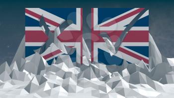 Britain national flag textured vote mark on low poly landscape. 3D rendering