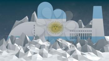 factory model textured by argentina national flag. 3D rendering