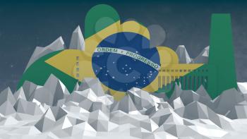 factory model textured by brazil national flag. 3D rendering