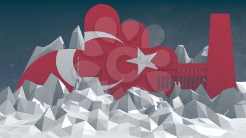 factory model textured by turkey national flag. 3D rendering
